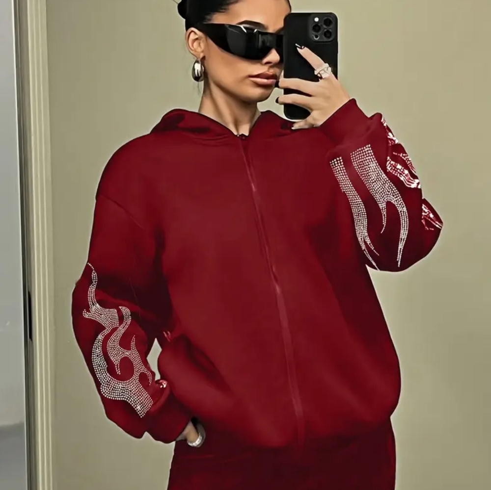Women's Casual Geometric Zip Hoodie Sweatshirt - Picture 2 of 2